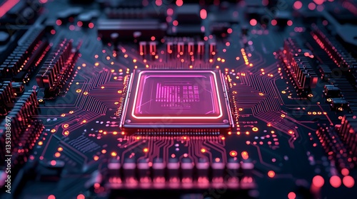 Obraz na płótnie Close-up of a glowing CPU on a circuit board. w salonie