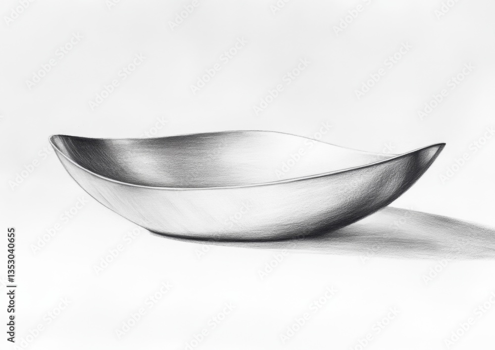 Graphite drawing of a modern bowl, studio setting, light reflection Graphite drawing of a modern bowl, studio setting, light reflection