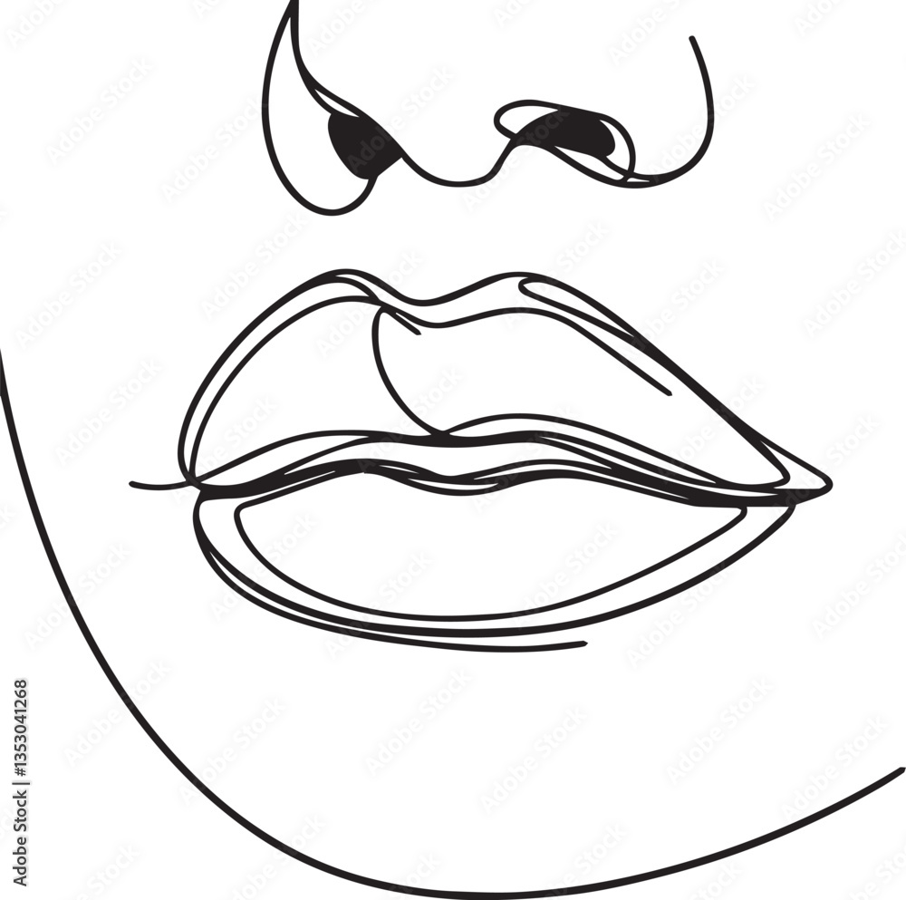 Girls lips continuous single-line art drawing black vector Girls lips continuous single-line art drawing black vector