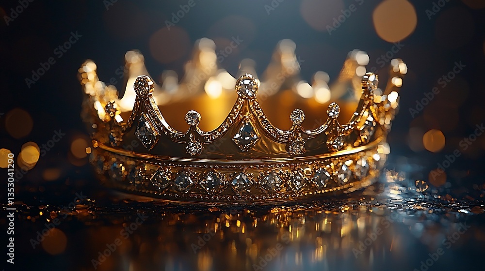 Golden crown with diamonds on dark background. (1)