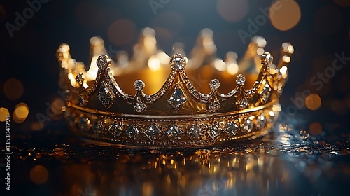 Golden crown with diamonds on dark background. (1)