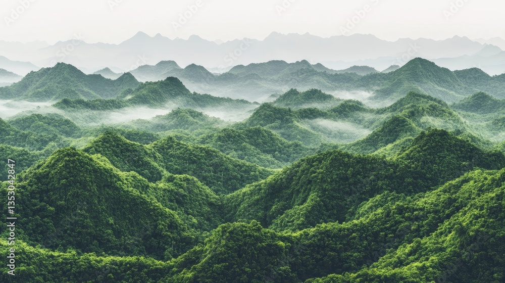 Fototapeta premium A breathtaking panoramic view of rolling green mountains covered in dense foliage