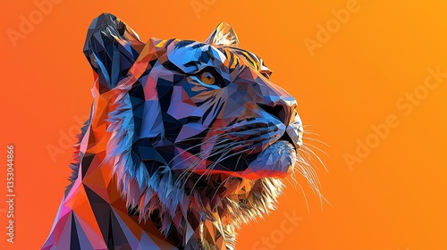 Obraz na płótnie Low-poly tiger portrait, orange background. w salonie
