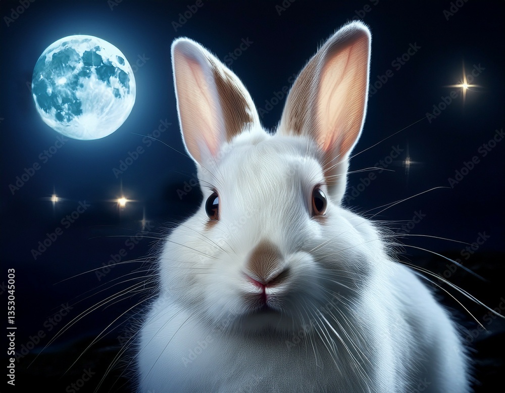 Obraz premium white rabbit on black background