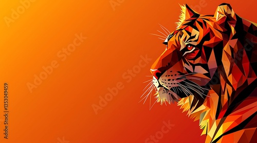 Obraz na płótnie Geometric tiger profile against orange background. (1) w salonie
