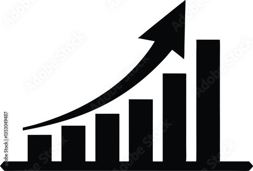Growth bar chart vector,Business chart icon,Financial upward growth arrow chart silhouette