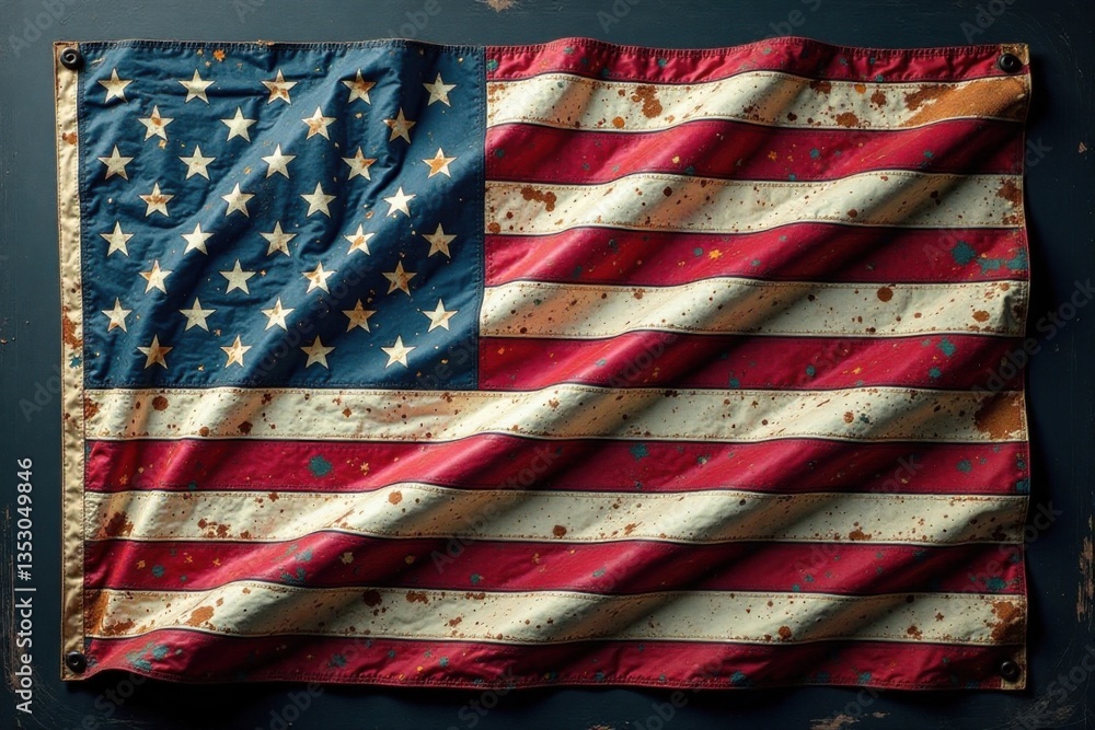 Fototapeta premium Vintage American flag with chalkboard background, writing space in white chalk, classic design, nostalgic