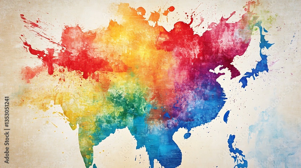 Fototapeta premium A colorful artistic representation of the continent of Asia