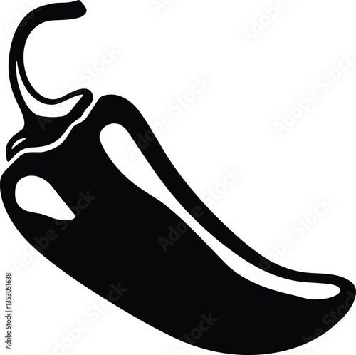 Black Chili Pepper Vector Silhouette - Spicy Food Illustration