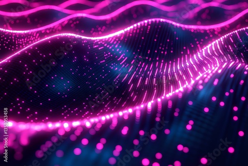 Wallpaper Mural Abstract digital wave pattern with glowing pink particles and flowing lines against dark background, creating dynamic futuristic visualization effect. Torontodigital.ca