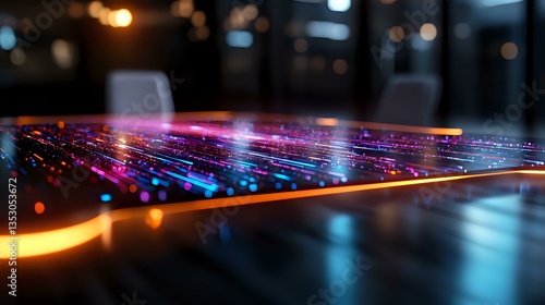 Wallpaper Mural Glowing neon light trails with orange and blue streaks creating dynamic motion effect against dark background, abstract technology concept for digital transformation. Torontodigital.ca