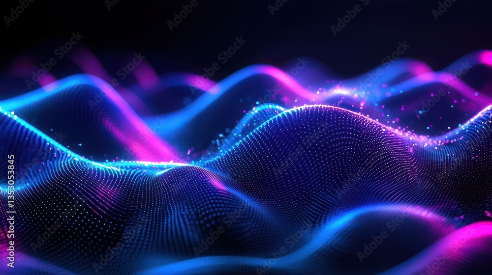 Dynamic abstract background with flowing light waves in shades of blue and purple, featuring a futuristic 3D render of intricate wave lines and dot patterns for a vibrant digital design Dynamic abstract background with flowing light waves in shades of blue and purple, featuring a futuristic 3D render of intricate wave lines and dot patterns for a vibrant digital design