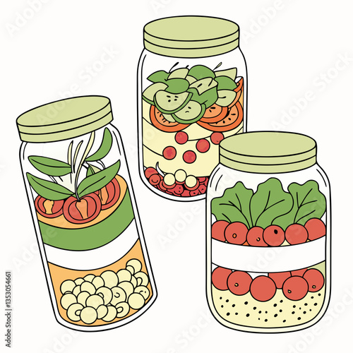 DIY salad jars with layers of veggies and grains