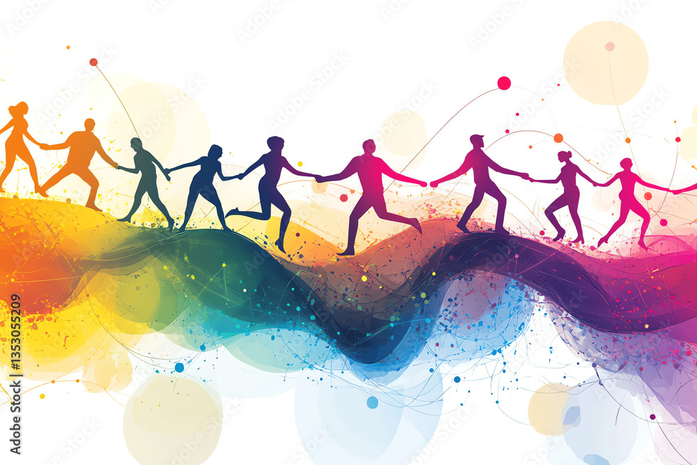 Vibrant silhouettes holding hands in unity and diversity. Vibrant silhouettes holding hands in unity and diversity.