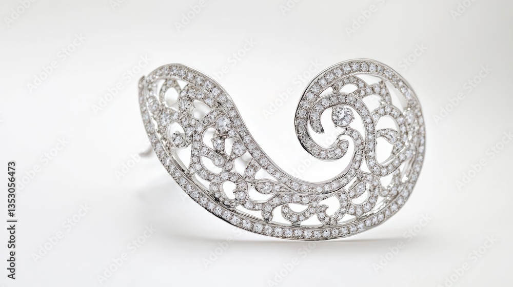Obraz premium Sparkling diamond ear cuffs with intricate design, resting gently on a pure white background