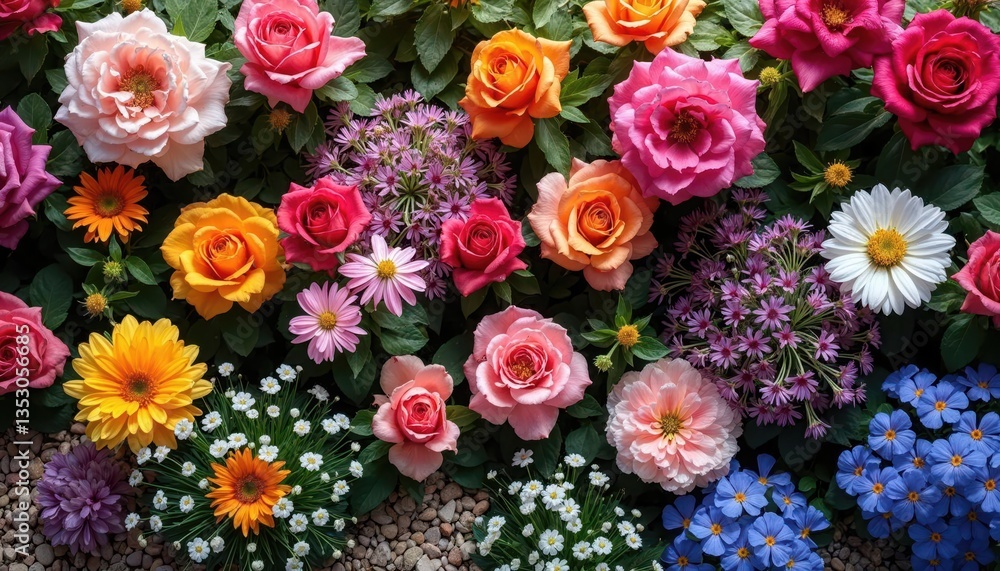 A Vibrant Tapestry of Blossoms: A profusion of colorful roses, gerberas, and other flowers create a breathtaking floral arrangement. A Vibrant Tapestry of Blossoms: A profusion of colorful roses, gerberas, and other flowers create a breathtaking floral arrangement.