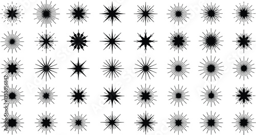 Sparkle Star Icon Set - Vector Stock Illustration. Different forms of stars, constellations, galaxies .
