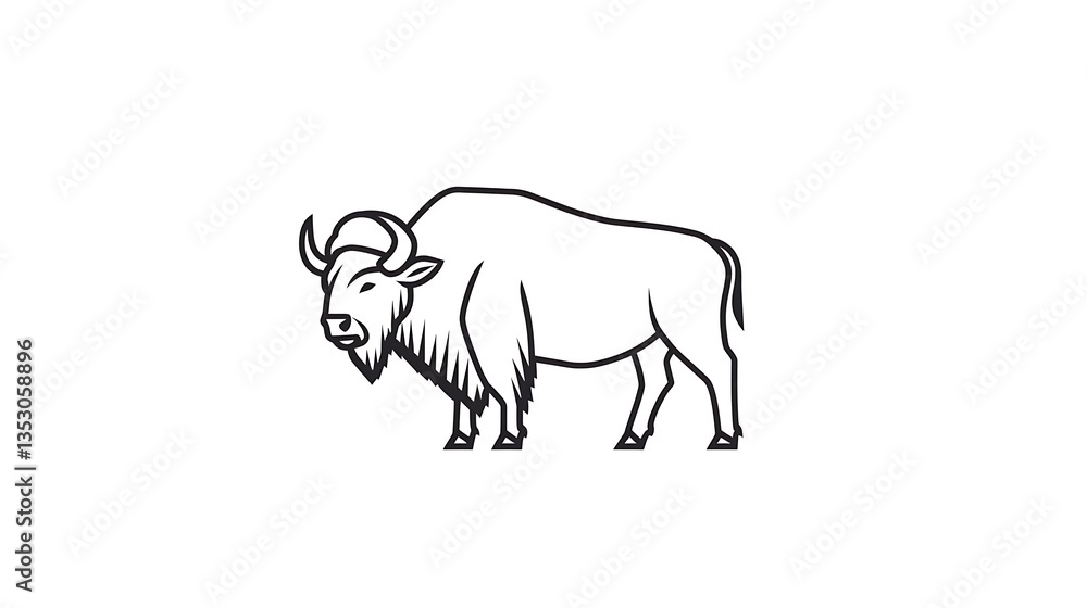 Obraz premium A detailed line drawing illustration of a large bison animal