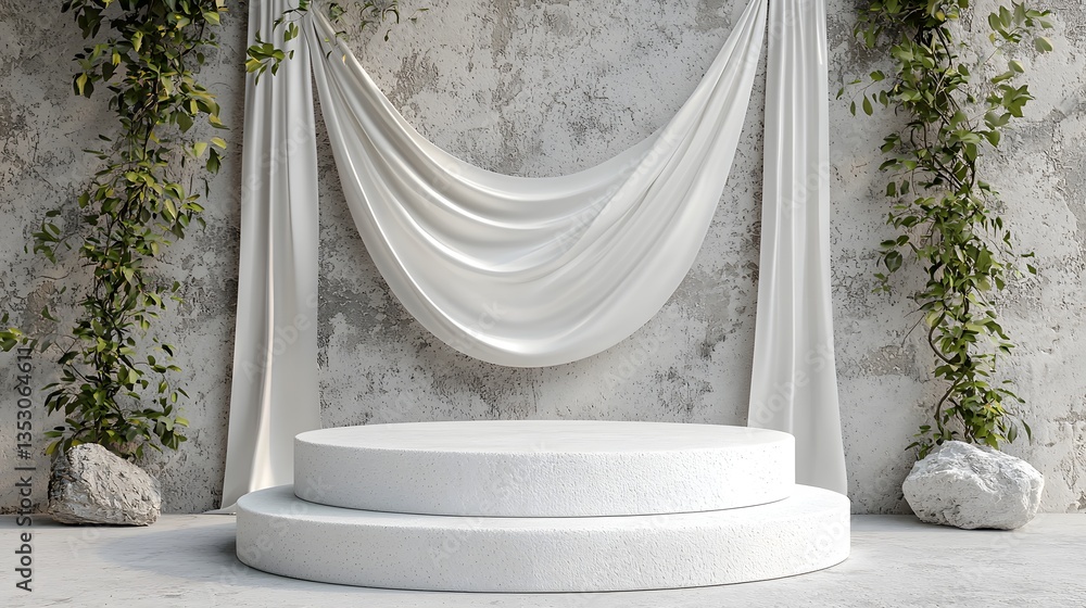 Bright white table complemented by soft curtain creating a serene and tranquil atmosphere in a stylish setting Bright white table complemented by soft curtain creating a serene and tranquil atmosphere in a stylish setting