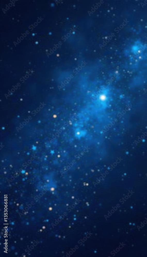Fototapeta premium Dark blue night sky with glittering stars and sparkles, bokeh effect , celestial, dark blue frame