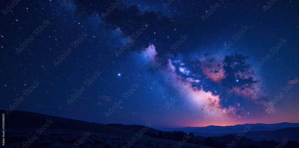 Fototapeta premium Dark night sky with stars and galaxy background, outer space, night