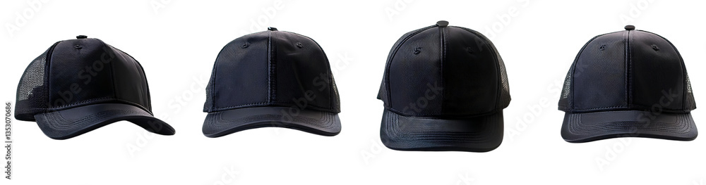 Black Baseball Caps for Fashion and Sports Use in Multiple Angles, isolated on transparent background Black Baseball Caps for Fashion and Sports Use in Multiple Angles, isolated on transparent background