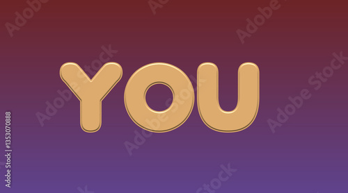 Tableau sur toile YOU Word in Gold 3D Letters on Gradient Purple Background, Personal Pronoun Typo