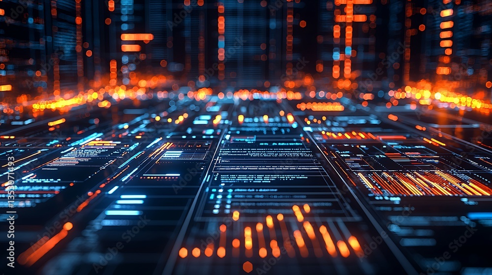 Futuristic digital cityscape with glowing lines and data streams. Futuristic digital cityscape with glowing lines and data streams.