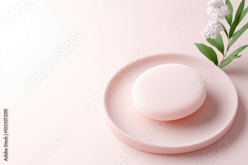 Pastel Pink Soap Dish with Floral Accents