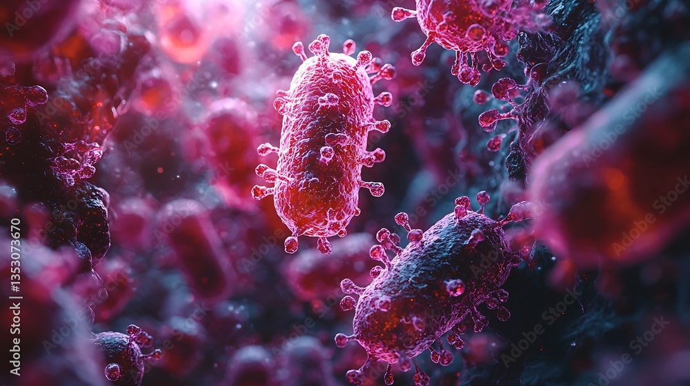 Microscopic Virus Rendering Pink and Purple 3d Illustration Microscopic Virus Rendering Pink and Purple 3d Illustration