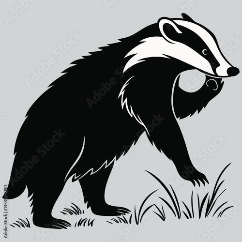 a badger scratching its ear while walking silhouette vector design art and illustration