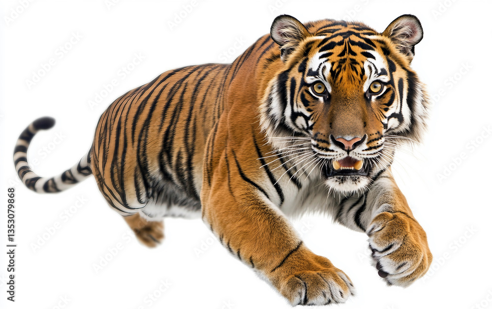 Obraz premium Power in Motion A Majestic Tiger Running Free Isolated On White Background.