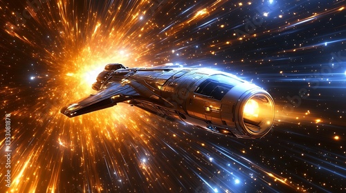 Fototapeta Naklejka Na Ścianę i Meble -  초신성 폭발을 향해 돌진하는 우주선, AI 생성