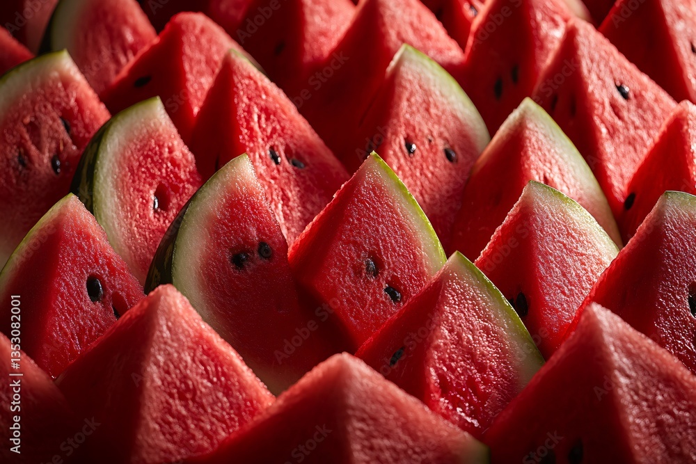 Close-Up of Fresh Watermelon Slices Arranged in a Pattern. Generative AI Close-Up of Fresh Watermelon Slices Arranged in a Pattern. Generative AI