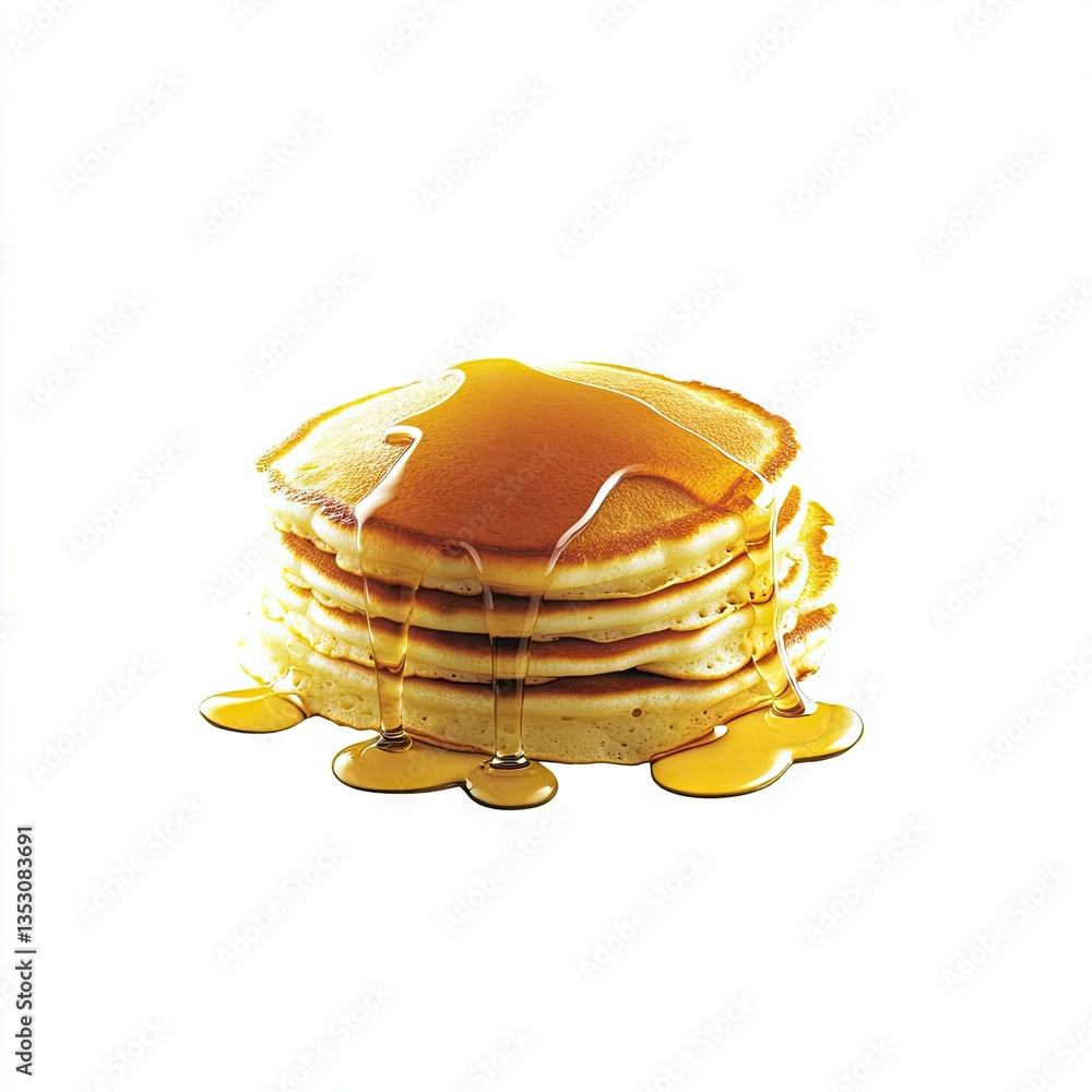 Stack of golden pancakes drizzled with syrup (3)