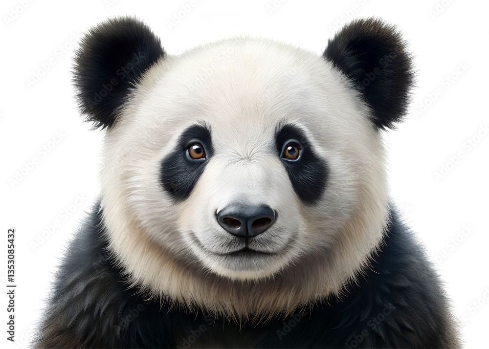 Panda Portrait: Captivating close-up of a giant panda, showcasing its iconic black and white markings. This adorable creature gazes directly at the viewer, expressing a gentle and serene demeanor. Panda Portrait: Captivating close-up of a giant panda, showcasing its iconic black and white markings. This adorable creature gazes directly at the viewer, expressing a gentle and serene demeanor.