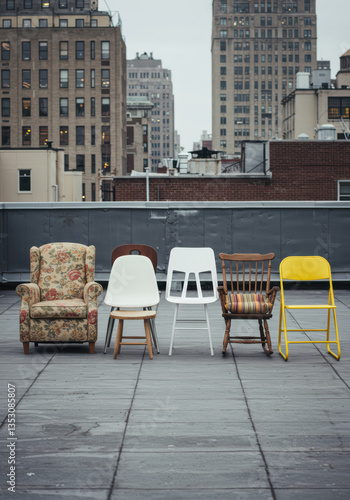Modern Vintage Chairs: Stylish Urban Rooftop Furniture Design & Comfy Seating Arrangement