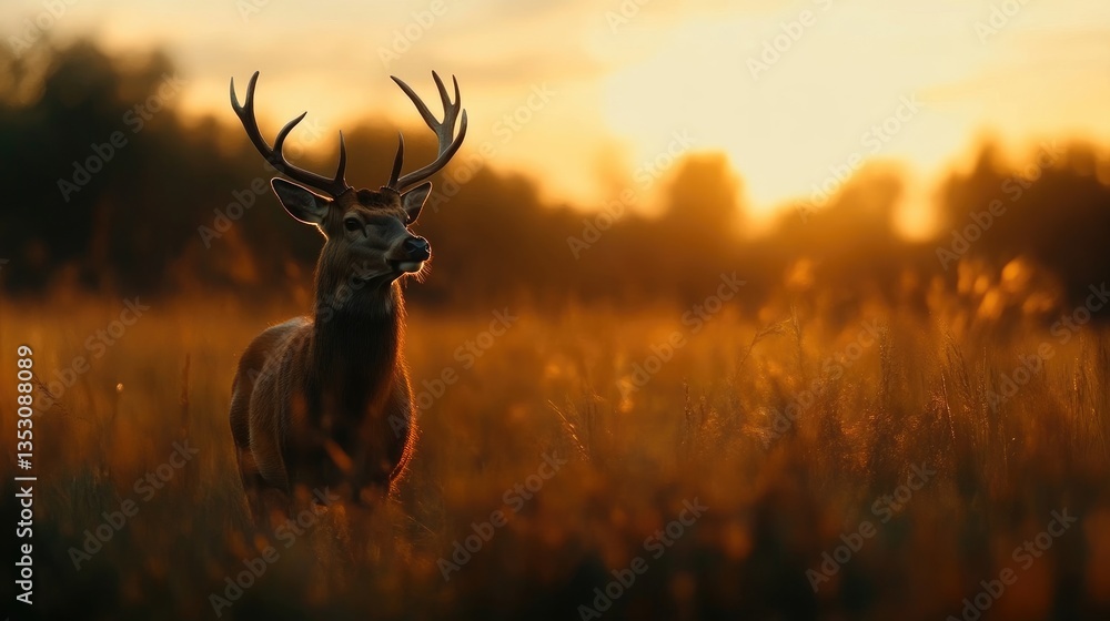 Obraz premium Majestic deer at golden sunset
