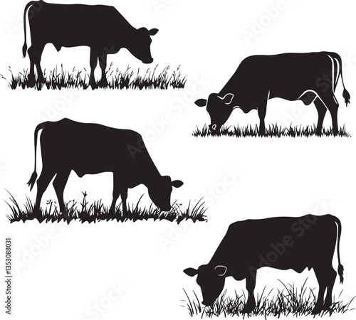 Cow Grazing Grass Symbolizi silhouette vector