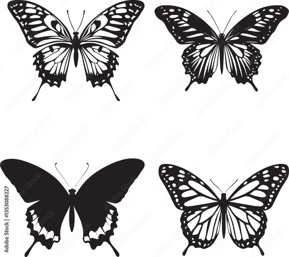 Obraz premium Butterfly with Wings Spread Silhouette Vector