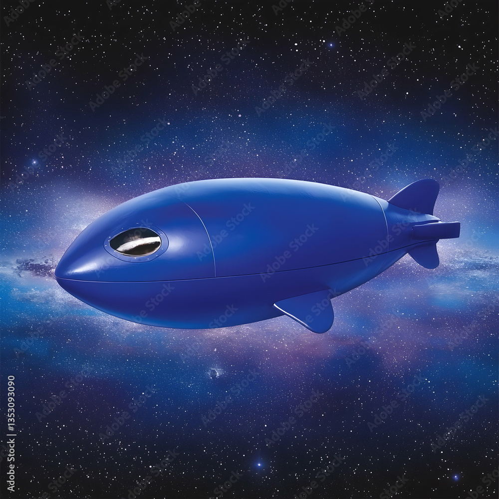 Blue spaceship exploring nebula; space travel, cosmic adventure, children's book illustration