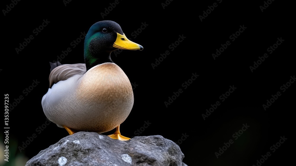 Fototapeta premium A Mallard duck perched on a rock