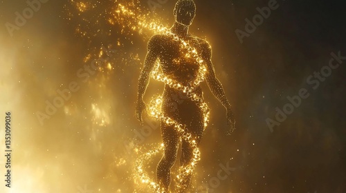 Obraz na płótnie Glowing human form with DNA helix. w salonie