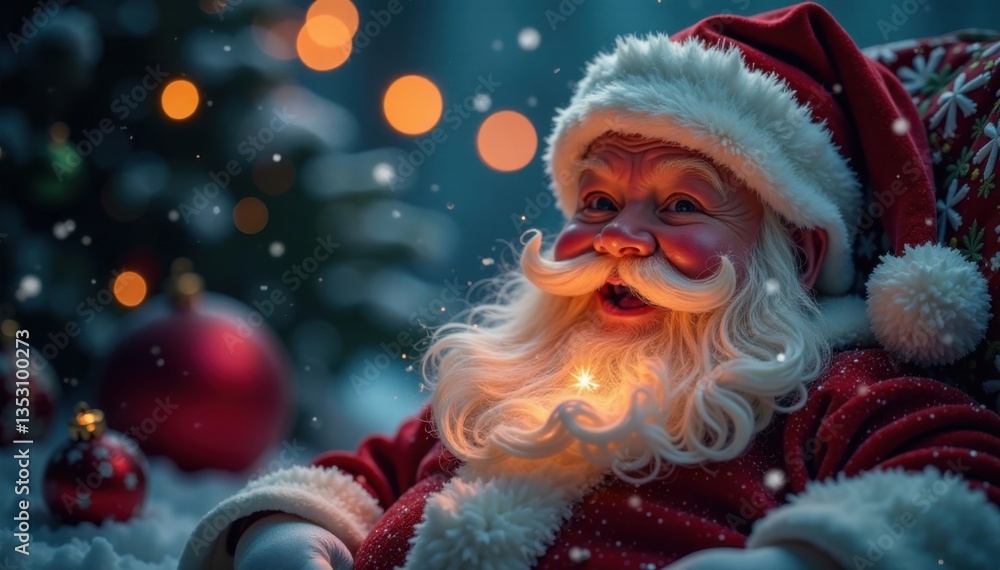 Santa's cheerful eyes shine bright with glowing Christmas ball , ambient, santa Santa's cheerful eyes shine bright with glowing Christmas ball , ambient, santa