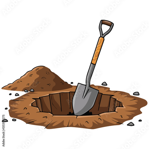 Shovel digging a hole in dry earth��