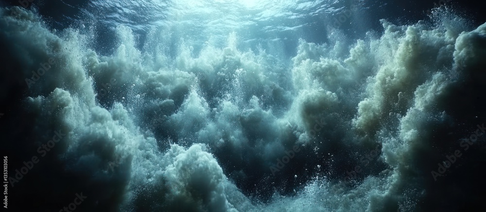 Fototapeta premium Underwater Turbulent Waves, Sunlight, Ocean Depths