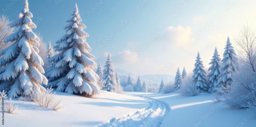 Snowy landscape with frozen trees and bare ground, frost, snow, winter Snowy landscape with frozen trees and bare ground, frost, snow, winter