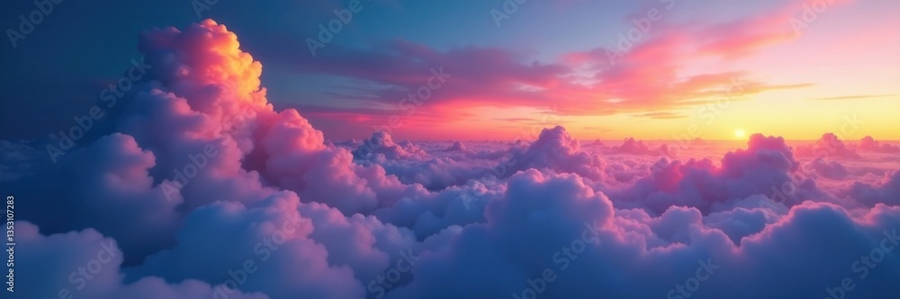 Softly glowing clouds float above the horizon as day succumbs to night, sky, hues Softly glowing clouds float above the horizon as day succumbs to night, sky, hues