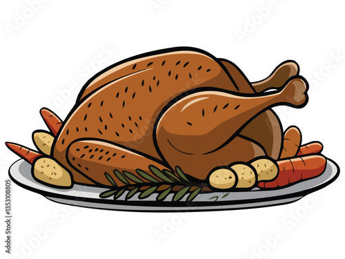 Roasted chicken on a plate illustration��