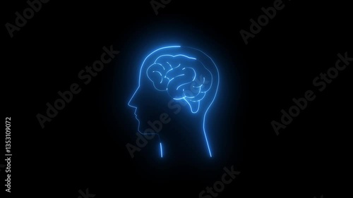 Wallpaper Mural Glowing neon human head with brain icon animation on black background. neon 4k video animation. Torontodigital.ca